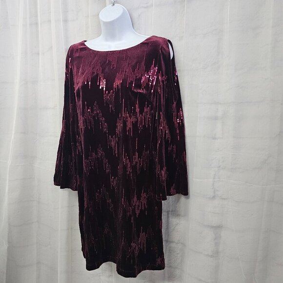 Jessica Howard Dress Burgundy Velour Sequin Cocktail Goth Shift 12P NWT - Picture 6 of 15